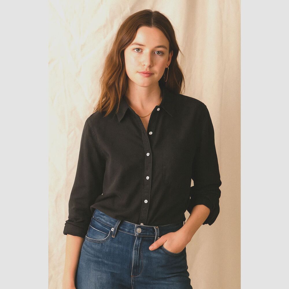 TROVATA Birds of Paradis  Black Button Up Shirt Top  Women's Size Small